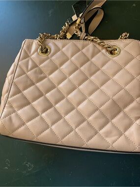 Aldo Quilted Shoulder Bag with Gold Chain - Beige